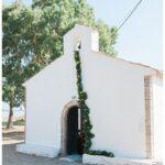 bell tower floral garland on white greek church